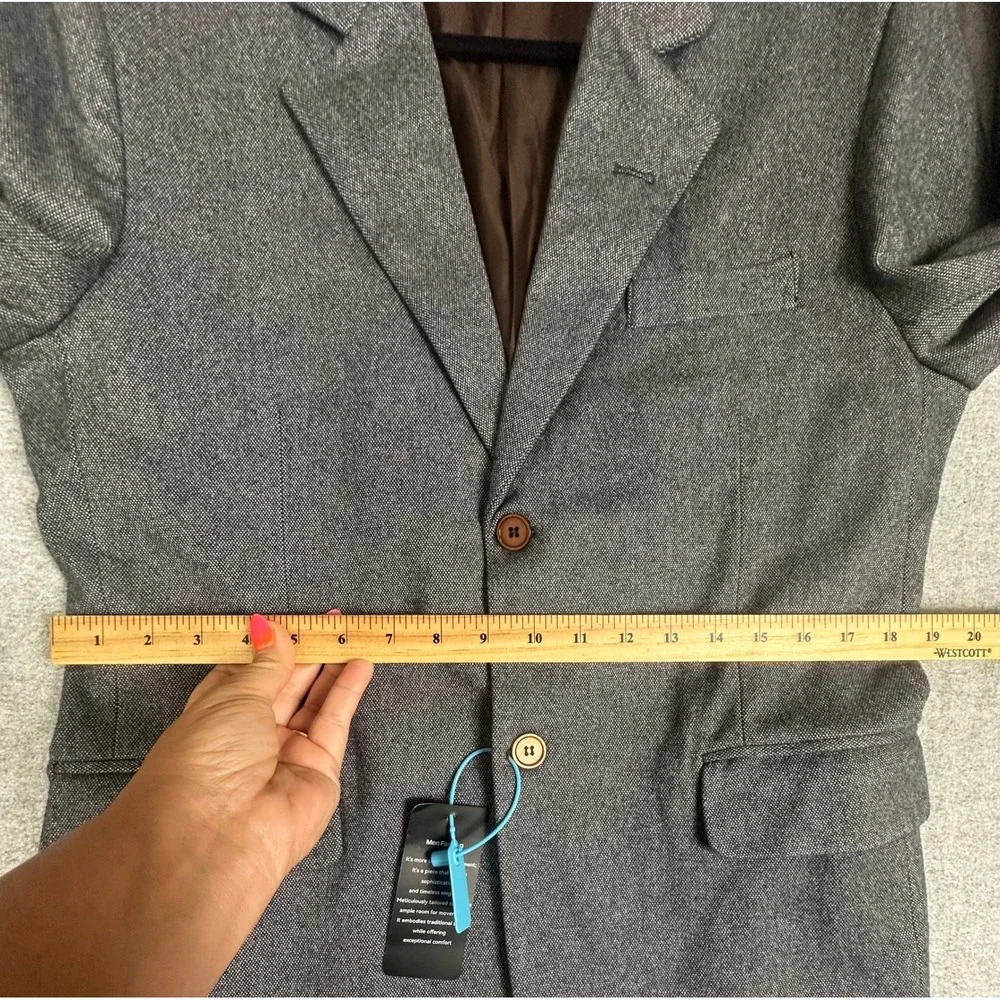 Unbranded Blazer Elbow Patches Mens 40R Small Grey Two Button‎ Sport Coat